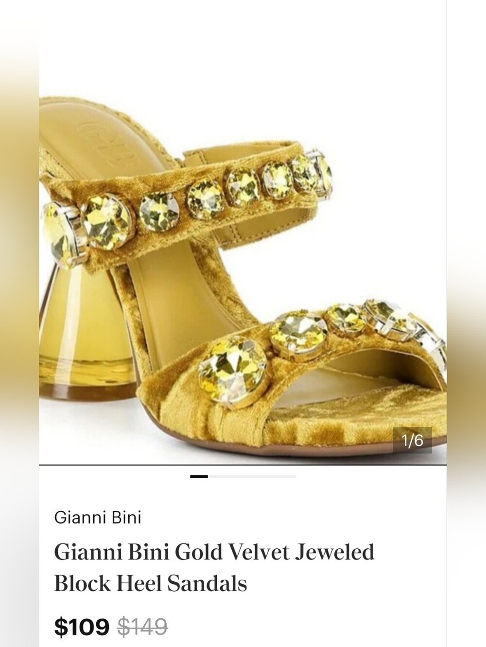 Gianni Bini Yellow Gold Jeweled Velvet Slide Heels Shoes Women's Size 8.5 NWOB - Picture 8 of 8